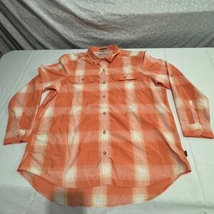 women eddie bauer polo shirt orange size large button down with pocket in front